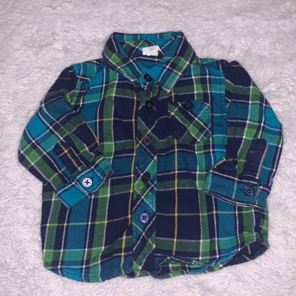 old navy button up long sleeve plaid 3/6 month baby boy